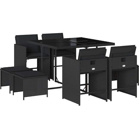 Maison Exclusive - Set da Pranzo da Giardino 9 pz con Cuscini Nero in Polyrattan