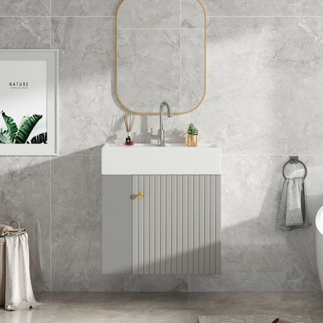 meuble rangement lavabo salle de bain 55 cm gris blanc OKMYHOME (1/5)