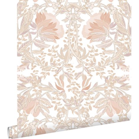 papier peint fleurs vintage de style art nouveau sable beige et terracotta claire - ESTAhome
