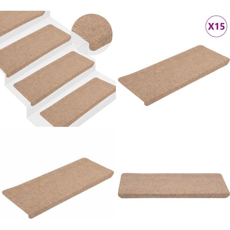 Stufenmatten Selbstklebend 15 Stk. 65x24,5x3,5 cm Beige - Treppenmatte - Treppenschutz - Stufenmatte - Teppich Für Treppen - Rutschfest - Home & Living (1/5)