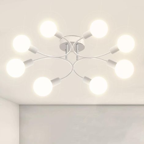 Lustre,Plafonnier Industriel Blanc,8 Lumières Plafonnier E27 (1/5)
