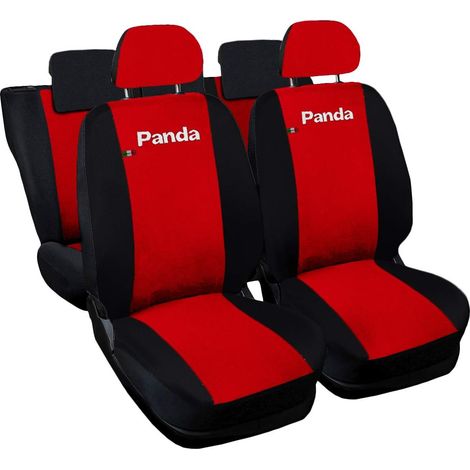 Lupex shop - Coprisedili Auto Compatibili per Panda 2a e 3a serie, Made In Italy, anteriori, e posteriori 50/50, tessuto poliestere - Rosso/Nero (1/4)
