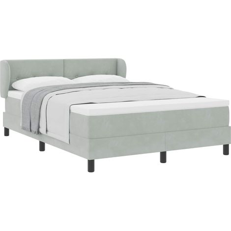 Lit double Lit adulte Lit à ressorts avec tête de lit Gris clair 160 x 200 cm Velours (1/5)