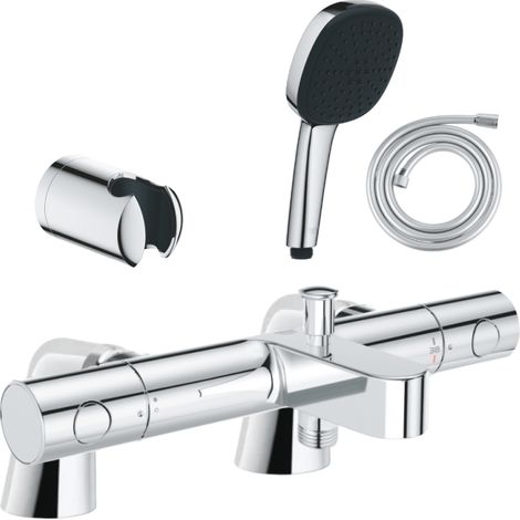 Pack mitigeur bain douche thermostatique GROHE Precision Get + douchette carré  2 jets + flexible + support