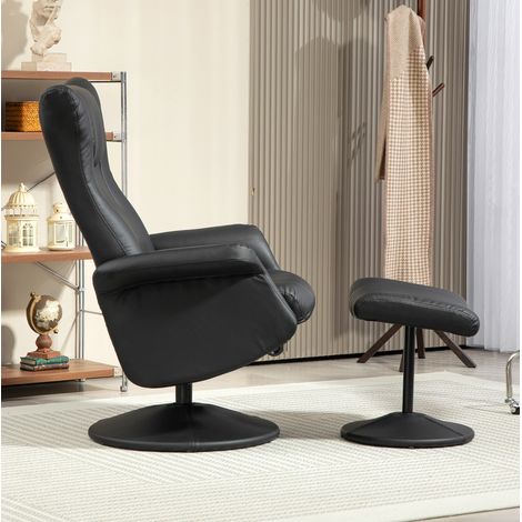 Sillón relax giratorio con reposapiés, respaldo reclinable 130°, en polipiel negro HAVRYA (1/5)