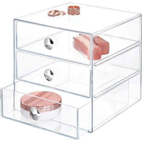 Makeup Organizer Drawers, Plastic Storage Box for Cosmetics, Makeup, etc., 3-Drawer Box, Transparent