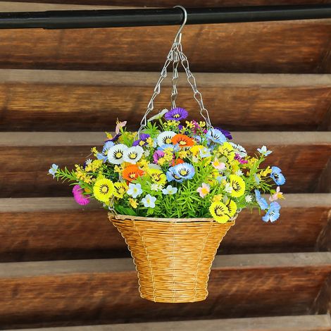 Panier À Guirlande - Panier De Bienvenue En Rotin Avec Fleurs Artificielles - Décoration Printanière Pour Porte D'Entrée - 1 Pièce (1/4)