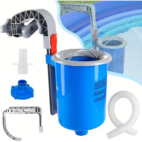 Nettoyeur de surface de piscine autonome avec panier amovible et filtre flottant pour filtrer les feuilles et les débris.
