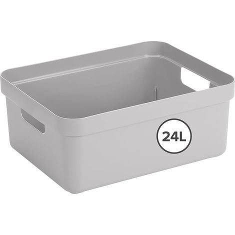 Storage box, 24L, recycled plastic, integrated handles, grey, for living room/bedroom (1/5)