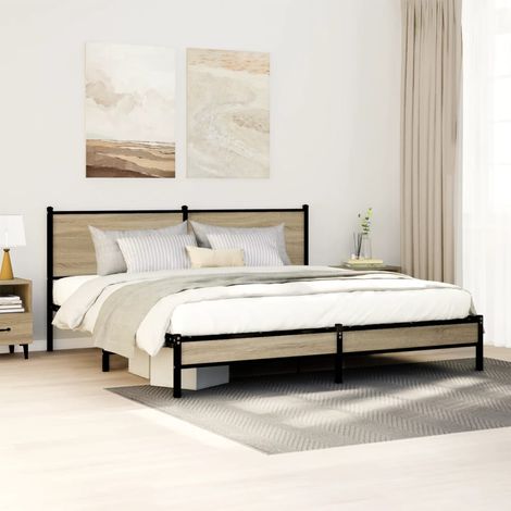 Estructura de cama sin colchón metal roble  160x200 cm