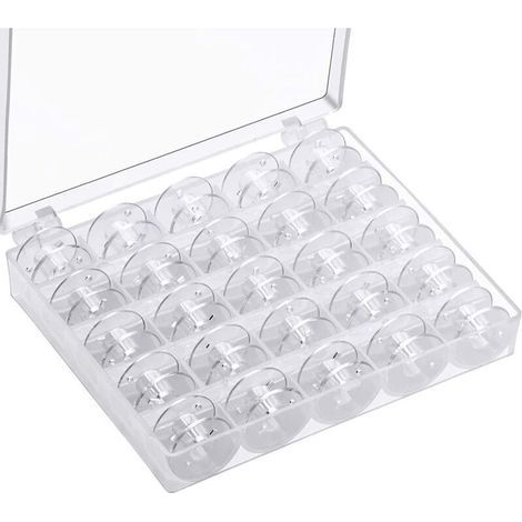 Rocchetti per macchina da cucire, Rocchetti per macchine da cucire, Rocchetti universali per macchina da cucire, Rocchetti in plastica per macchina da cucire con scatola portaoggetti (25 pezzi, traspa (1/4)