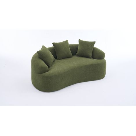 Canapé modulable 2 places en tissu chenille vert avec 3 coussins décoratifs (1/5)