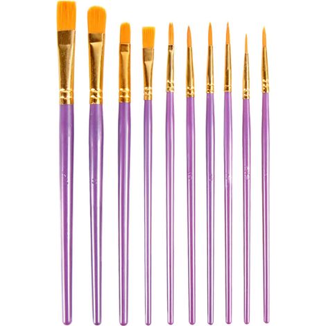 Pinceau Peinture - Ensemble de 10 Pinceaux à Manche en Plastique pour Aquarelle Acrylique et Peinture à l Huile - Longueur 16,9 à 18,9 cm (1/5)