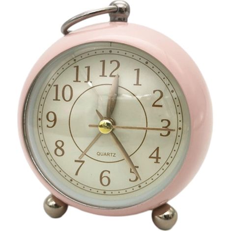 Réveil analogique vintage élégant sans tic-tac avec veilleuse, horloge de chevet, horloge silencieuse, décoration de bureau, chambre à coucher (rose)