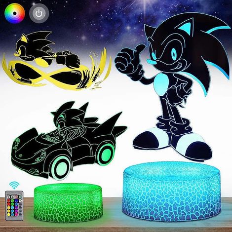 Veilleuse Sonic 3D, lampe Sonic Toys Anime, 16 couleurs changeantes, avec télécommande, cadeau original pour garçons et filles, anniversaire ou Noël.