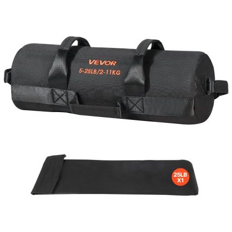 Saco de Arena para Fitness, Resistente, con Asas, 2,2 a 11,3 kg, para Entrenamiento de Fuerza, con Pesas, Entrenamiento Cruzado y Gimnasio en Casa, Negro, sin Relleno, 500 x 165 x 165 mm (1/5)