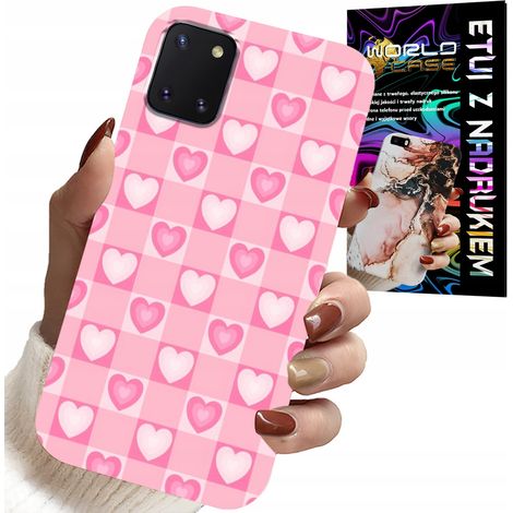 Schutzhülle für Samsung Galaxy A81 – rosa karierte Hülle mit Herzchenmuster + Glas (1/5)