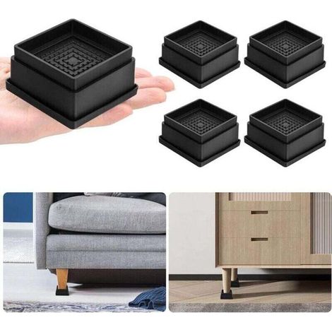 4 Pièces Rehausseur Meuble,1 Pouces Pied de Lit Reglable en Hauteur,Cadre de Lit Carré Empilable,Antidérapant,Rehausseur de Lit Convient Aux Tables de Meubles,Chaises,Canapés (Noir) (1/4)