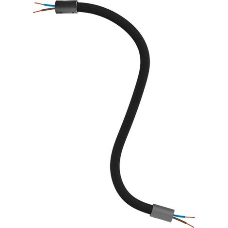 Creative-Cables Kit Creative Flex flexibles Verlängerungsrohr (30 cm Länge, Ø 10 mm) – Stoffummantelung RM04 schwarz und schwarze Abschlüsse – Mit Metallanschlüssen und Zubehör