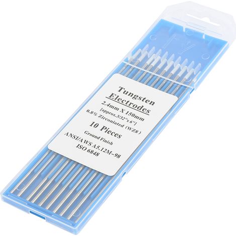 10 électrodes tungstène zirconié WZ8 pointe blanche pour soudure TIG AC 2,4mm x 150mm, pack de 10 pièces (1/5)