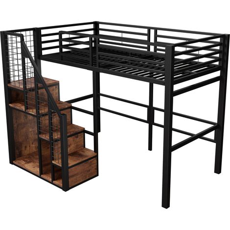 CAIziLit mezzanine 90x200, métal, échelle sécurité, tablette, noir, ado (1/5)