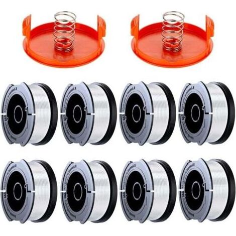 Lot de 8 bobines de fil 1.65mm compatible coupe-bordures Black & Decker A6481 A6485. Inclut 8 fils, 2 couvercles, 2 ressorts. (1/4)
