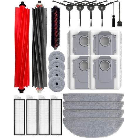 Lot de 25 accessoires pour aspirateur Roborock S8 MaxV Ultra/S8 Max Ultra, 2 brosses principales, 4 filtres HEPA, 4 serpillères latérales, 4 sacs à poussière, 4 brosses latérales, 1 brosse (1/4)