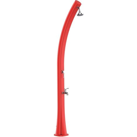MPC Douche Solaire en Polyethylene HD Rouge RAL6018 226 cm de hauteur reservoir 25 litres avec douchette et robinets en laiton ideale pour jardin piscine et activites exterieures Modele Rio