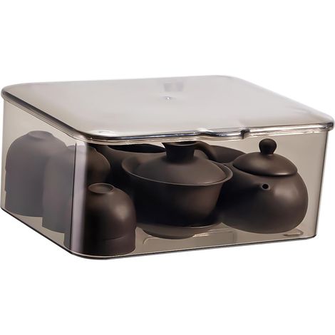 Tea Set Storage Box, Transparent Organizer with Lid, Clear Container for Tea Cups and Teapot Display (1/5)