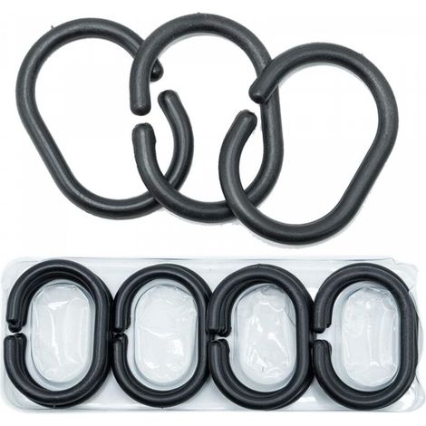 Lot de 12 anneaux coulissants en plastique noir pour rideau de douche (1/5)