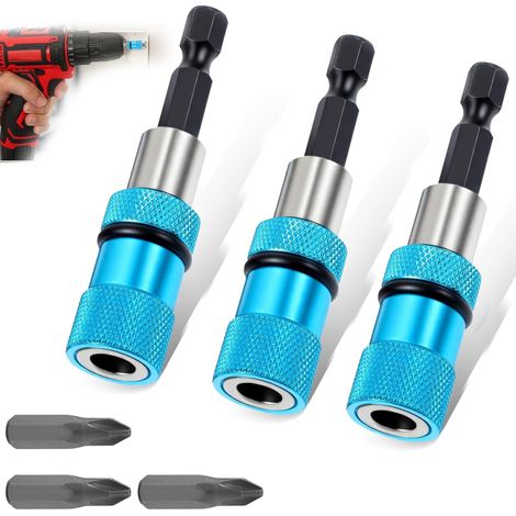 Lot de 3 embouts de cloison sèche, porte-embout magnétique à changement rapide avec réglage de la profondeur, tige hexagonale de 6,35 mm pour perceuses sans fil (60 mm) (1/5)