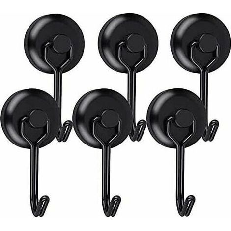 Juego de 6 ganchos magnéticos para nevera, rotativos y de neodimio negro, ideales para cocina y mesa (1/4)