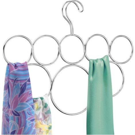 CCYKXA (Plata) Soporte para bufandas de 4 piezas con 8 anillas, almacenamiento colgante de metal para bufandas, corbatas, cinturones, chales de cachemir, etc. (1/4)