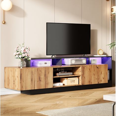 Mueble TV 190 x 40 x 48,5 cm con LED, almacenaje abierto y 2 puertas abatibles DESVIAE (1/5)