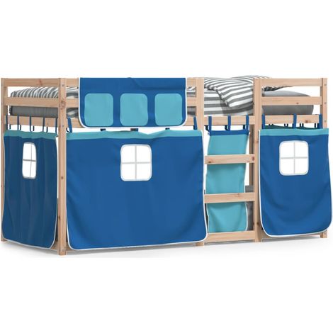 Lit superposé avec rideaux bleu 90x190 bois pin massif (1/5)