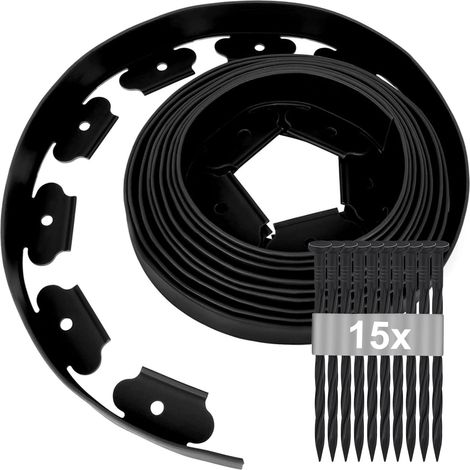 5m x 5cm Flexible Garden Edging, Lawn Edging with 15 Anchor Pegs, Plastic Edging for Outdoor Garden, Flexible Lawn Edging, Lawn Edging Idea with Pegs (Black) (1/5)