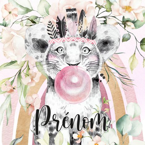 Papier peint panoramique enfant avec prénom personnalisable - Lion Chewing-Gum - 130 cm x 130 cm (1/2)