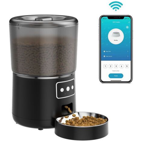 royaluxe -Distributeur automatique de nourriture pour chat 4L, distributeur de nourriture pour chat et chien, application connectée, noir (1/5)