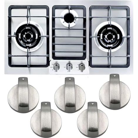 XEPHO Pommeau de cuisinière à gaz, 5 pièces, 6 mm, en métal, couleur argent, pour contrôle de la surface de cuisson (1/5)