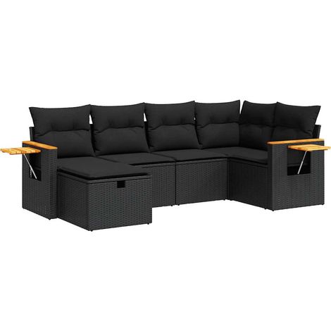 Set Divano da Giardino 6 pz con Cuscini Nero in Polyrattan vidaXL (1/5)