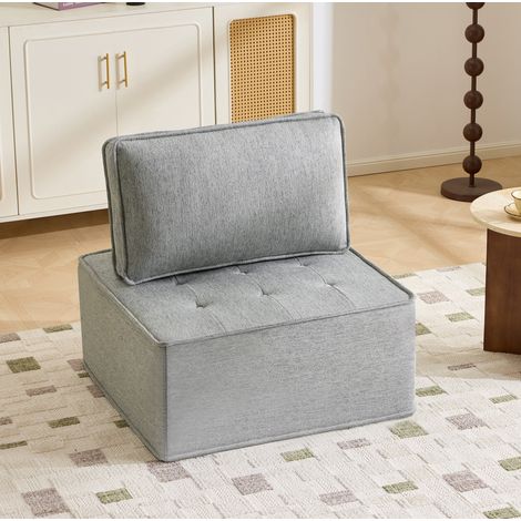 Sillón modular 1 plaza 81 x 81 x 80 cm de lino gris claro DESVIAE (1/5)