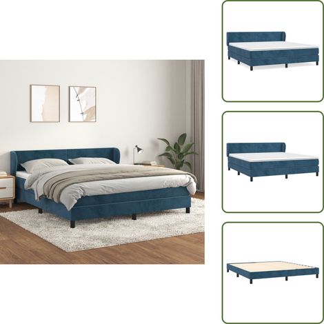 Boxspringbett mit Matratze Dunkelblau 160x200 cm Samt - Samtbett - Boxspringbett - Doppelbett - Bettauflage - Matratze (1/5)