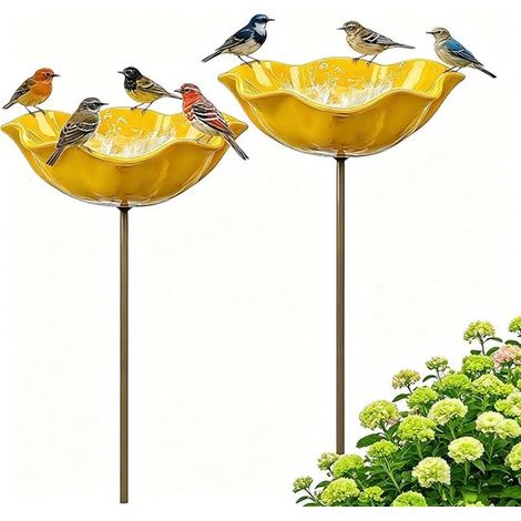 Vaschetta per uccelli con picchetto da terra, 2 pezzi, vaschetta per uccelli da giardino, vaschetta per uccelli da patio, elegante forma a fiore, mangiatoia da giardino, vaschetta per uccelli m (1/5)