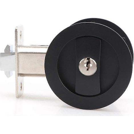 Serrure pour porte coulissante à galandage noire, quincaillerie pour porte coulissante à galandage ronde noire de style contemporain (1/5)