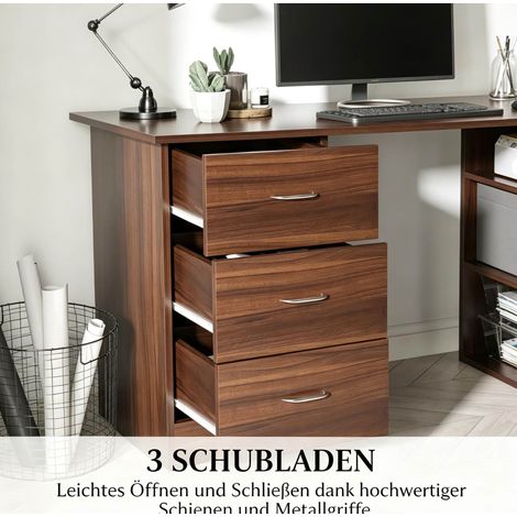 Computerschreibtisch 120x49x72 cm aus MDF in Walnussoptik, 3 Schubladen, kompakt – MEUBLIV (1/5)