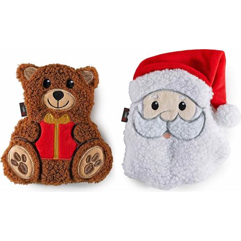 Scaldotti natalizi a Babbo Natale e orsetto con sacchetto estraibile, in confezione singola, set da 2 pezzi, Babbo: cm 18 x 21 H