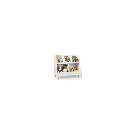 COSTWAY Libreria per Bambini a 5 Cubi, Scaffale Portagiochi a 2 Livelli con Gambe in Legno e Kit Antiribaltamento, per Stanza dei Giochi Camera da Letto, 80x35x71 cm (1/5)