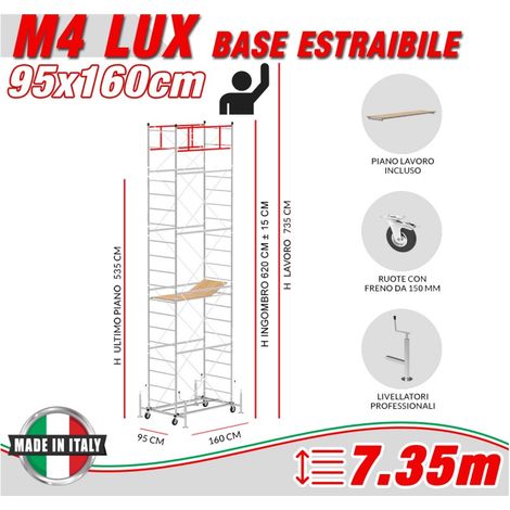 Trabattello M4 LUX base estraibile Altezza lavoro 7,35 metri