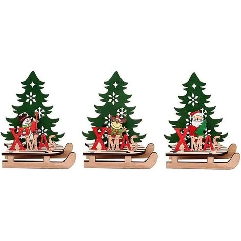 Décorations de Noël en bois, ANNEFLY DIY ornements d'arbre de Noël traîneau père Noël bonhomme de neige cerf - artisanat d'ornement (1/4)