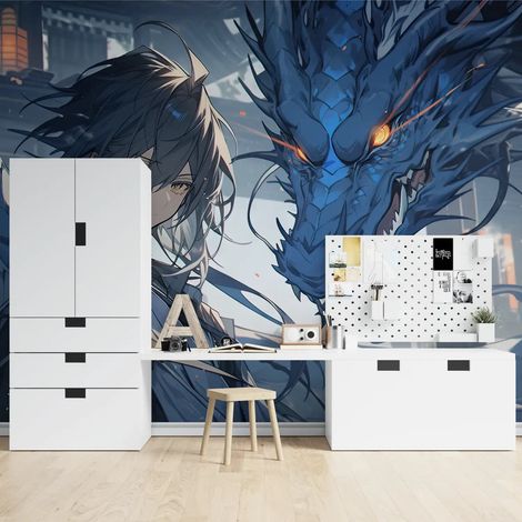 Papier peint japonais dragon mystique 1 - 300 x 250 cm (1/2)